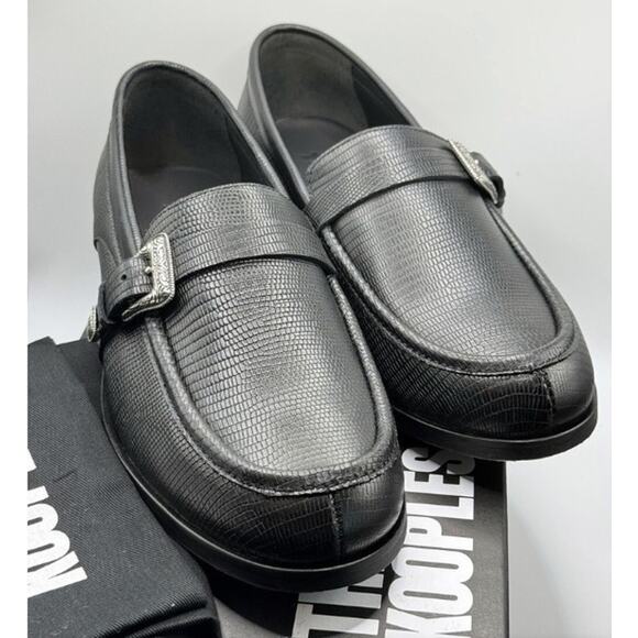 The Kooples Men's Black Leather Loafers Size 9.5 US 43 FR NIB Lizard Texture - Picture 1 of 13